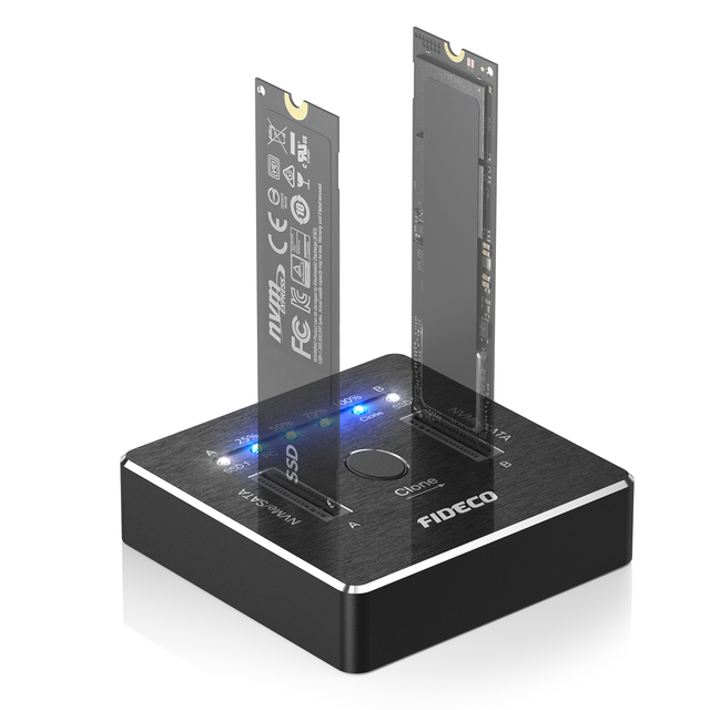 FIDECO M.2 NVME Duplicator Clone Docking Station Dual-Bay Offline Clone Gen 2 10Gbps Type-C NVME SSD Offline Clone Dock