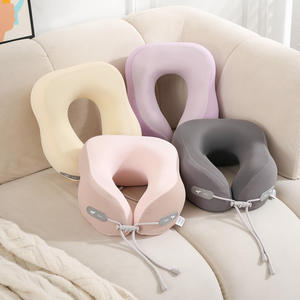 Almohada de espuma viscoelástica en forma de U para el cuello, 28x26x14cm, almohada de viaje portátil para la oficina, siestas y viajes, color sólido, beige, rosa, gris, morado - Product Image 1