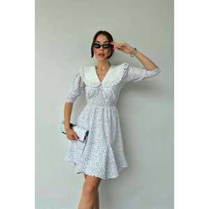 Robe Blanche à Pois avec Col Tablier Style Doux pour Femmes de Bureau, Tailles XS à 3XL, Volants Empire pour les Vacances de Printemps – Vente en Gros - Product Image 4