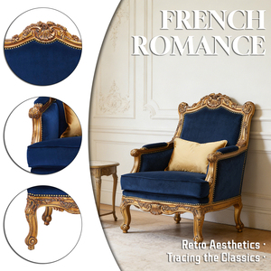 Fauteuil d'appoint de luxe italien personnalisé en velours bleu, avec cadre en bois sculpté à la main de style baroque, pour projets hôteliers - Product Image 2