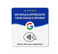 Carte NFC Google Business Review 12x12cm personnalisée multilingue (anglais, espagnol, portugais) pour hôtel, avec puce NTAG213, étanche, mini