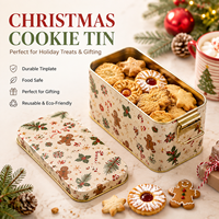 Boîte à biscuits rectangulaire de qualité alimentaire avec fermoir doré, réutilisable, pour le stockage des biscuits de Noël, boîte en métal pour emballages cadeaux de Noël