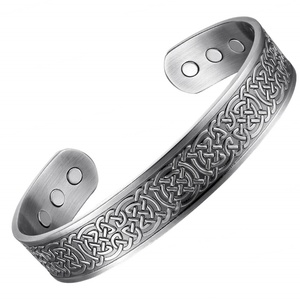 Viking Style <b>Men's</b> Fashion Cuff Bracelets Magnetic Therapy <b>Silver</b> Color - Product Image 2