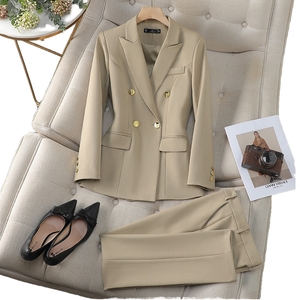 S-4XL elegante giacca doppiopetto alla moda + pantaloni donna primavera autunno completo abbigliamento formale con decorazione a bottone - Product Image 1