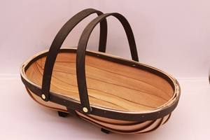 Half Bushel Basket Wooden Chip Blue Shopping Basket Picnic Dark Brown Storage Basket Hand-woven Garden <strong>Trug</strong> - Product Image 2