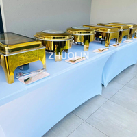 African golden deluxe round designed chaffy dish de lux avec fenetr buffet catering inox food warmers chafing dish