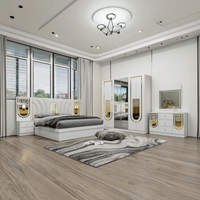 Ensembles de meubles de chambre à coucher de luxe Royal DAVINI 2026 avec portes de placard miroir, rangement et tête de lit lumineuse pour hôtels et appartements modernes