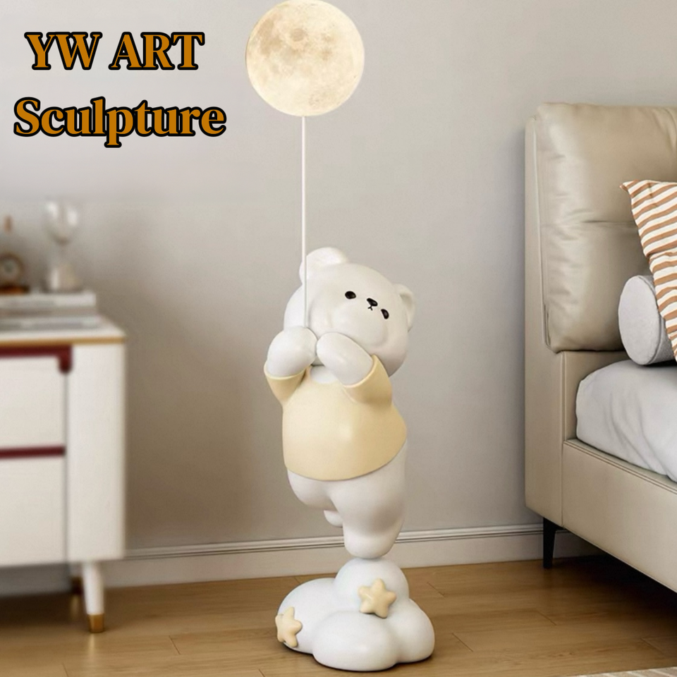 Lovely White Bear Resin Sculpture Floor Light Lamp Built-in Bluetooth ...
