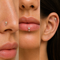 ZUOLA Vente en gros de bijoux de piercing sans filetage en titane plaqué or 18 carats, à dos plat, hypoallergéniques, pour oreille, labret et nez