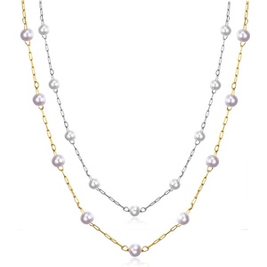 שרשרת פנינים מתוקים שרשרת פנינים צפות תחנת זהב פנינים צפות תחנת שרשרת פנינים מים מתוקים כלה - Product Image 2