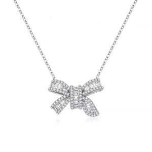 Bowknot Pendant Necklace Zinc Alloy Pave Setting Clavicle Chain For Women Fashion Jewelry - Product Image 1