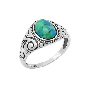 Aantrekkelijke Trendy Design 925 Sterling Zilveren Sieraden Ring Met Natuurlijke Turquoise Steen Retro Stijl Verlovingsgeschenk Mannen Vrouwen
