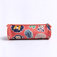 Trousse à crayons cylindrique en forme d'animal de dessin animé pour enfants, sac à stylos cylindrique portable en Oxford pour garçons et filles, pochette de rangement pour fournitures scolaires