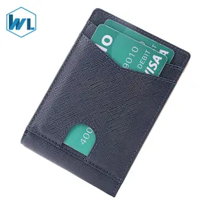 Toptan erkek ince cüzdan para klipsi ile özel Logo akıllı Bifold Rfid engelleme 100% hakiki deri