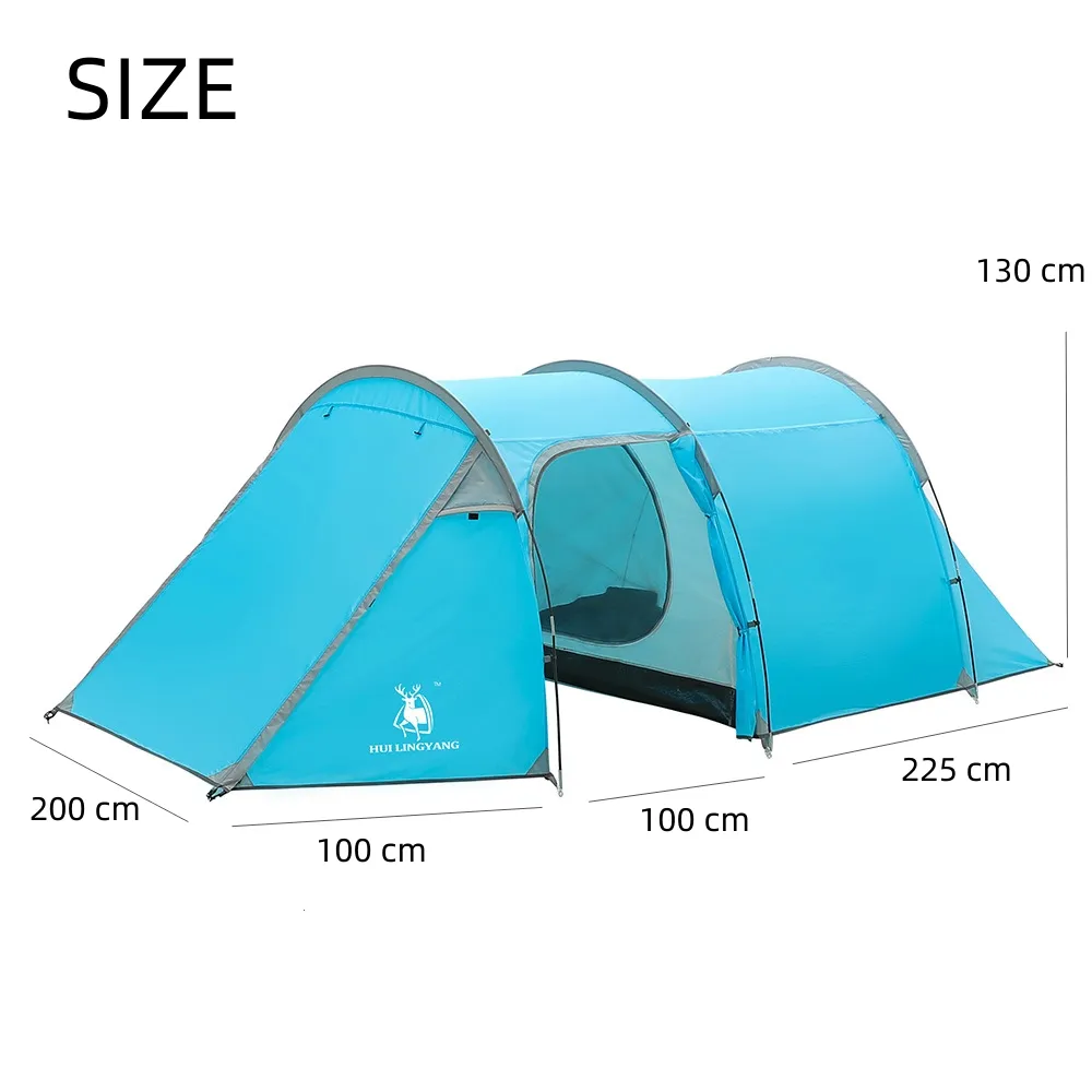 One Bedroom And One Living Room Camping Tunnel Tent Large-area Waterproof 3-4 Person Family Leisure Camping Tent