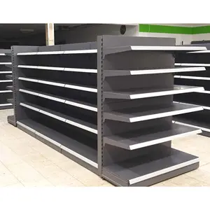 Supermarkets Shelves Single Side Dark Gray Flat Back Panel Display Shelves Gondola Shelf For Retail Store