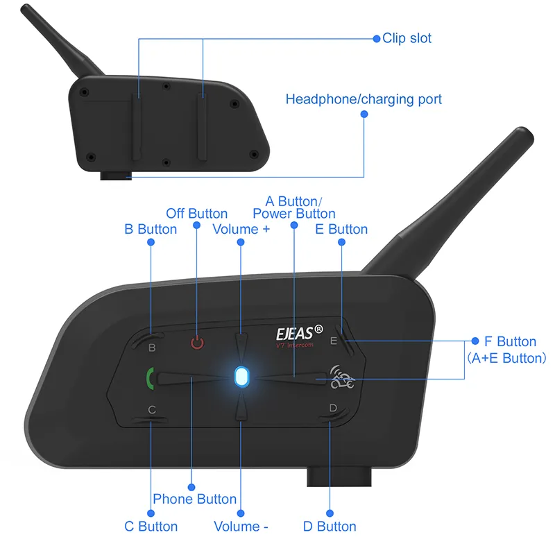 EJEAS V7 Bluetooth 5.1 Phụ Kiện Xe Máy Hệ Thống Liên Lạc Nội Bộ Bluetooth Mô Tô Địa Hình