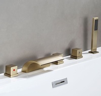 Robinet de baignoire thermostatique en laiton Homedec, à montage sur pont, 3 trous, mitigeur cascade, finition or brossé, poignée unique, jet doux