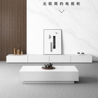 Meuble TV sur pied ultra long noir moderne en acier inoxydable avec table basse intégrée pour salon et hôtel