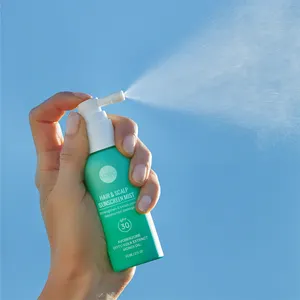 Venta al por mayor logotipo personalizado 60ml mini prevenir daños UV amplio espectro pelo niebla Spf Spray protector solar para el cuero cabelludo