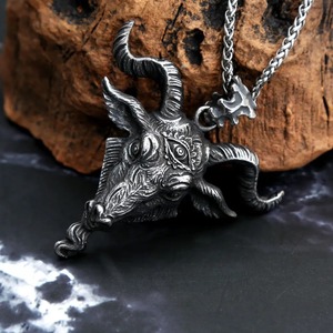 Yunnique – collier avec pendentif en acier inoxydable pour hommes, motif Animal Satan Ram Evil Eye, accessoire de mode rétro, bijoux Hip Hop - Product Image 4