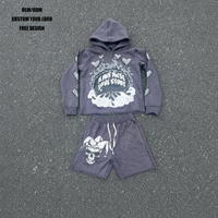 Streetwear luxe personnalisé 420gsm sérigraphie Baggy Distressed ensemble sweat à capuche et short de survêtement pour hommes