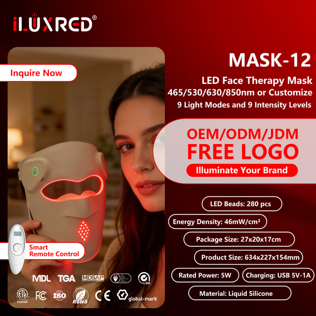 ILUXRED New Tech Led Face Mask Light Therapy Device Infrared Silicone Soft Flexible Wireless Control for Home Use Facial
