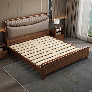 Walnut Solid Wood <b>Bed</b> 1.8m <b>Double</b> Storage <b>Bed</b> Modern Minimalist Chinese Style Master Bedroom Furniture - Product Image 4