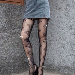 Black Fishnet Stockings 0D Ultra Thin Transparent Patterned Women's Body Shaping Nightclub Wear - Product Image 4