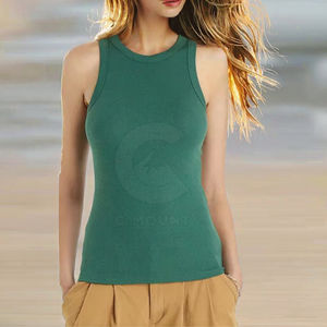 Débardeur décontracté côtelé uni respirant à logo sur le devant pour femme – Vente en gros - Product Image 3