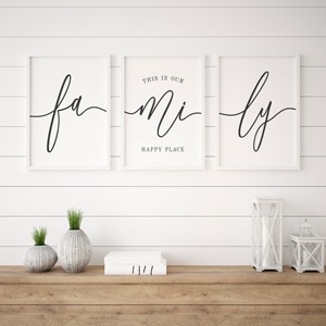 JIEKAI c'est notre endroit heureux, décoration murale de famille, ensemble de 3 imprimables, <span class=keywords><strong>citation</strong></span> de famille, impressions de famille, signes de maison, décoration murale de maison - Product Image 2