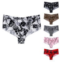 Braguitas sin costuras de seda helada para mujer, talla grande, de tiro medio, estampadas, invisibles, transpirables, para deporte y yoga