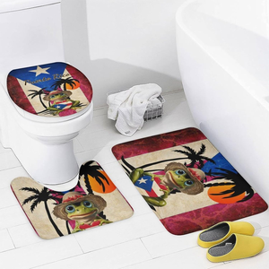 特注3Dプリントプエルトリコ国旗カエル4個浴室シャワーカーテンセット、浴室セット敷物付き - Product Image 2
