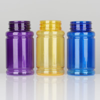 Emballage de comprimés colorés de médicaments en plastique vide personnalisé Pots de soins de santé Bouteilles de pilules PET de 100ml avec bouchons à vis uniques