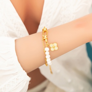 Women's Luxury Stainless Steel <b>Charm</b> Bracelet Trendy 18k Gold Plated Non-Fading Pendant Jewelry Gift Wholesale - Product Image 3