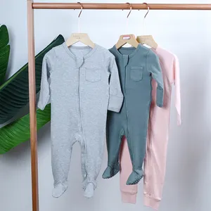 Bas quantité minimale de commande 2 sens fermeture éclair coton bio bébé barboteuses 0-3 mois combinaison bébé vêtements filles pyjama bébé pieds Onesie