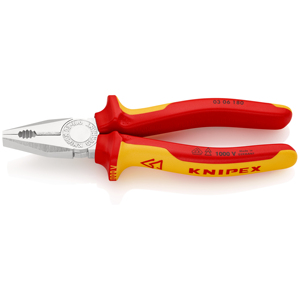Alicates combinados KNIPEX 03 06 180 SB con mangos aislados y empuñaduras multicomponentes, probados según norma VDE, cromados, 180 mm - Product Image 1