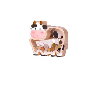 Hucha de madera con forma de vaca y almacenamiento transparente de acrílico para monedas, ideal para niños de 5 a 7 años - Product Image 5