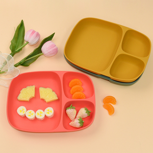Assiette en silicone de qualité alimentaire, couleurs assorties, design à compartiments, souple, sans BPA, vaisselle pour tout-petits et enfants, vente en gros - Product Image 1