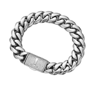 Personalizado 14mm titanio Curb cadena de eslabones cubanos hombres Hip Hop <span class=keywords><strong>Miami</strong></span> Acero inoxidable grueso cubano pulsera con CZ letra cierre - Product Image 5