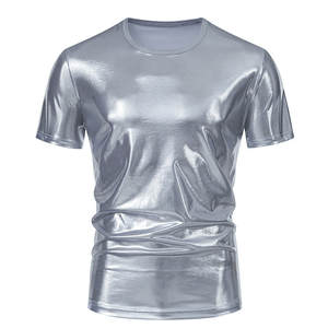 Mens <strong>70s</strong> Metallic <strong>Shirts</strong> Short Sleeve Gold <strong>T</strong>-<strong>shirt</strong> Disco Party Club Tee Tops - Product Image 3