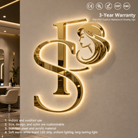 Lettres 3D en acier inoxydable plaqué, découpées au laser, finition dorée polie, enseigne LED personnalisée pour le mur intérieur, nom de la marque