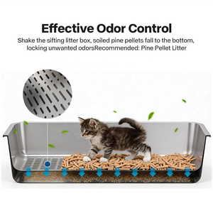 <span class=keywords><strong>Bac</strong></span> à litière Pawise anti-odeur, grand format, côtés hauts, en acier inoxydable 201, anti-rouille, <span class=keywords><strong>avec</strong></span> tamis pour chat et lapin - Product Image 5