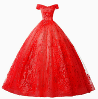 Robe de Bal Longue Élégante Classique Épaule Dénudée avec Dentelle Fleur et Perles, Robe de Quinceañera Gonflée Personnalisée