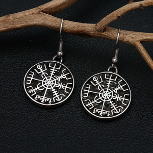 yunnique Nordic Viking <b>Compass</b> Drop Earrings Tibetan Silver Men's Jewelry Gift Geometric Design Steel Color Earring - Product Image 1