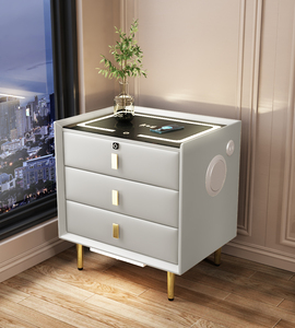 Mesitas de Noche Inteligentes HANYEE, Superventas, con Soporte para Logotipo Original, Carga Inalámbrica <span class=keywords><strong>USB</strong></span>, Diseño de Pino para Dormitorio - Product Image 2