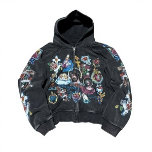 Hoodie Premium Personnalisé Vintage Rétro Gothique Streetwear 100% Coton Imprimé DTG Coupe Boxy Zippé Hiver Oversize - Product Image 4