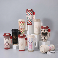 Gobelet isotherme personnalisé en acier inoxydable 316 de 16 oz, motif dessin animé, pour boissons chaudes et froides, avec couvercle à clapet et paille, idéal comme cadeau de Noël
