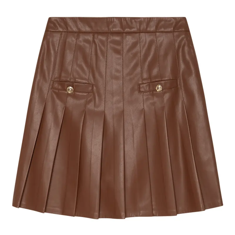 YRP002 Women Fashion Pleated Synthetic Leather Skirt High Quality Soft Artificial Leather Skirt