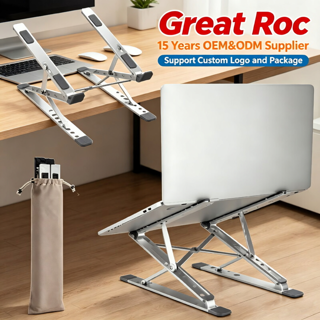 Adjustable Double Lift Laptop Stand Aluminum Alloy Heavy Duty 8kg Bearing Foldable Portable Notebook Holder Fits 17 Inch Max